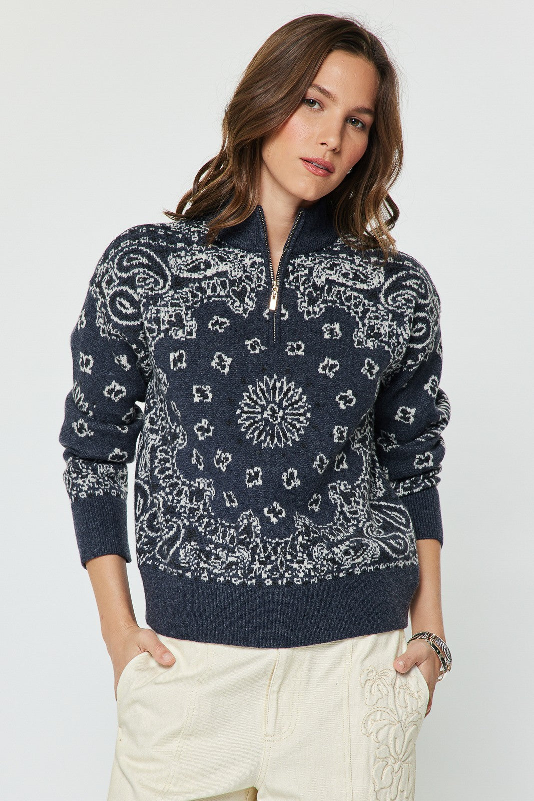 Bandana Print Quarter Zip