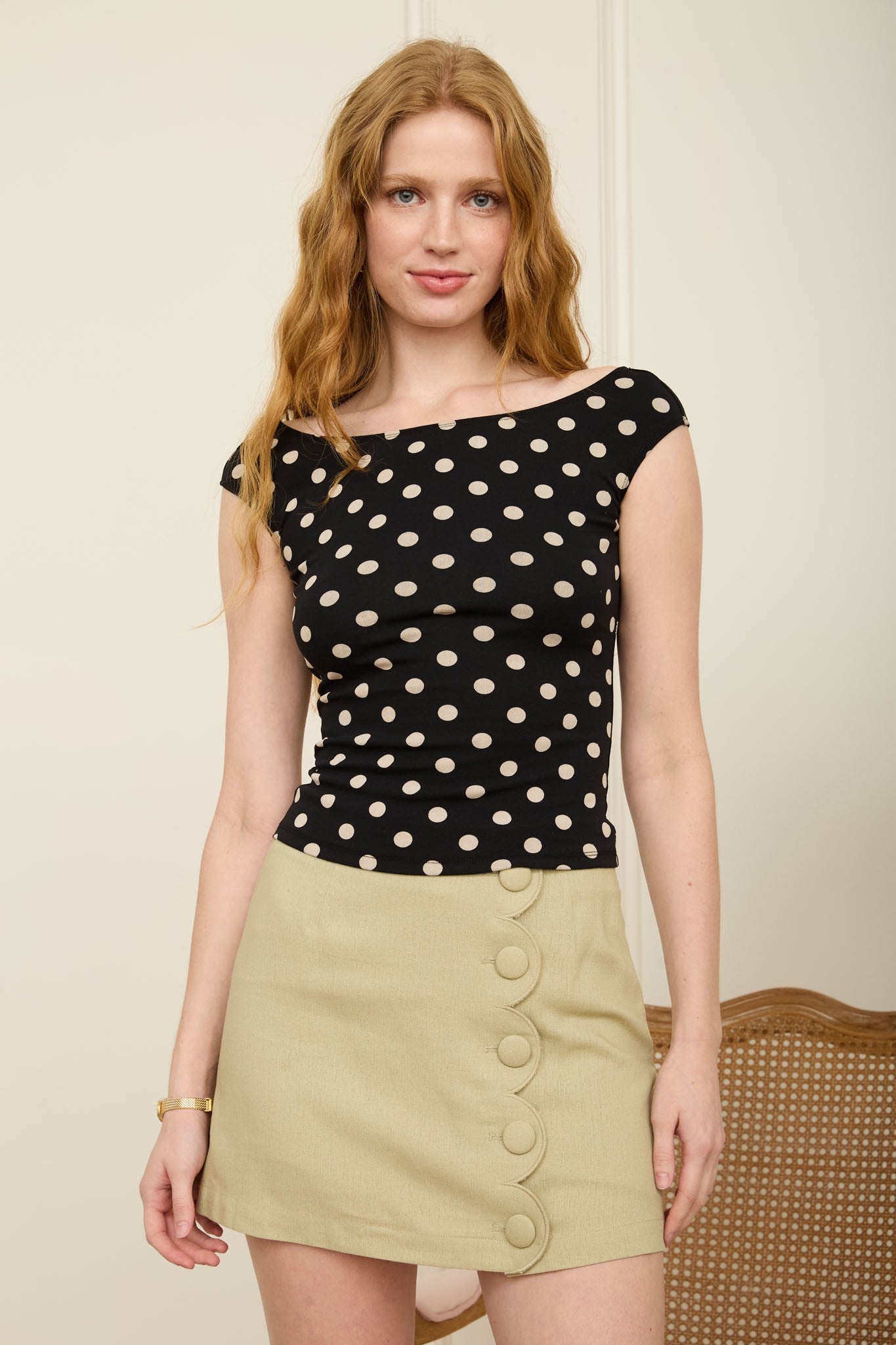 Polka Dot Boat Neck