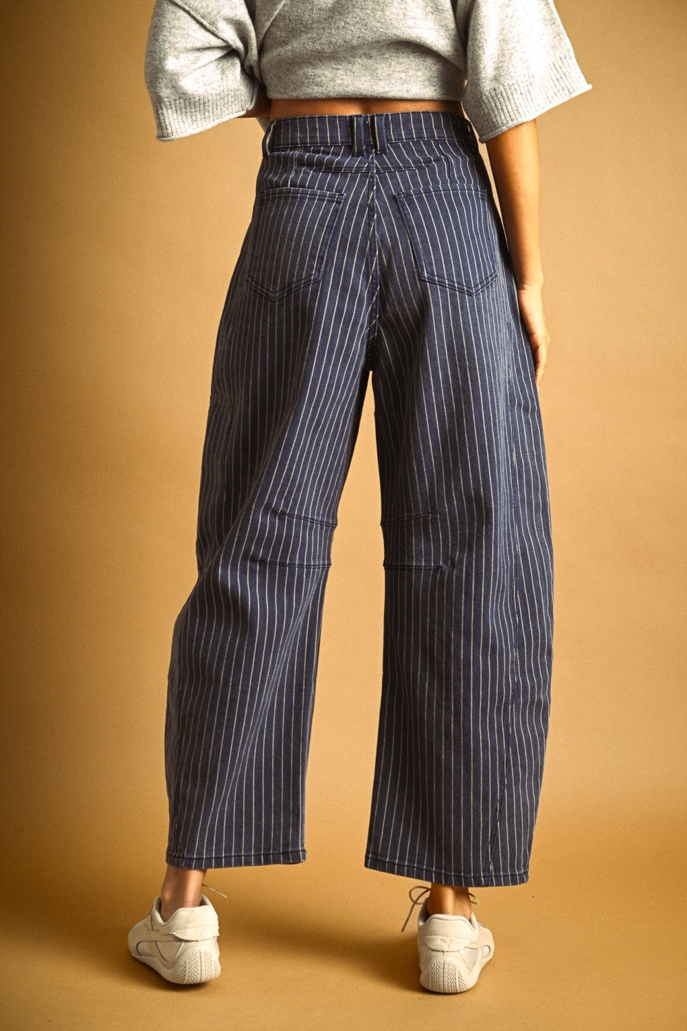 Denim Pinstripe Barrel Jeans