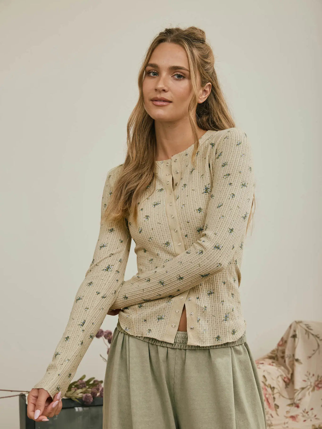 Floral Waffle Knit