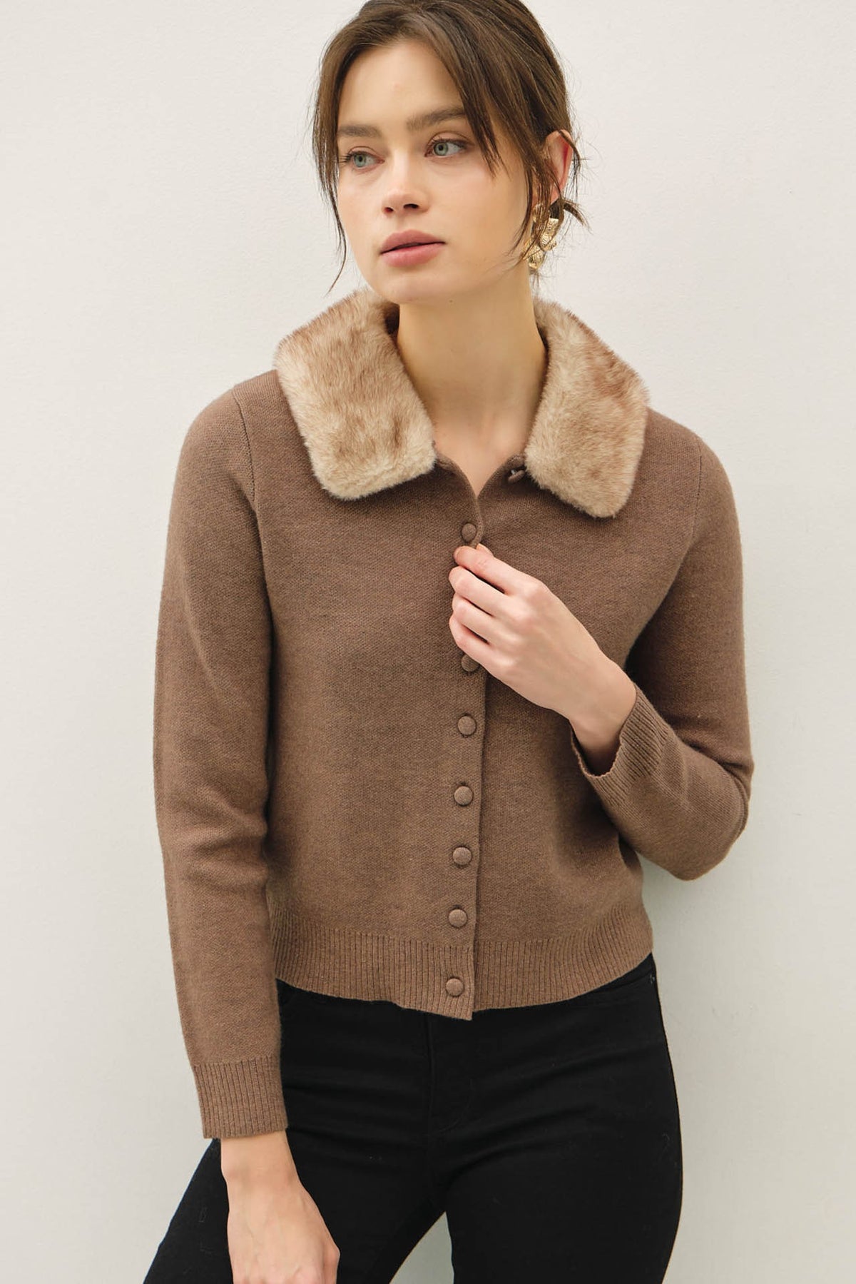 Fur Collar Cardigan