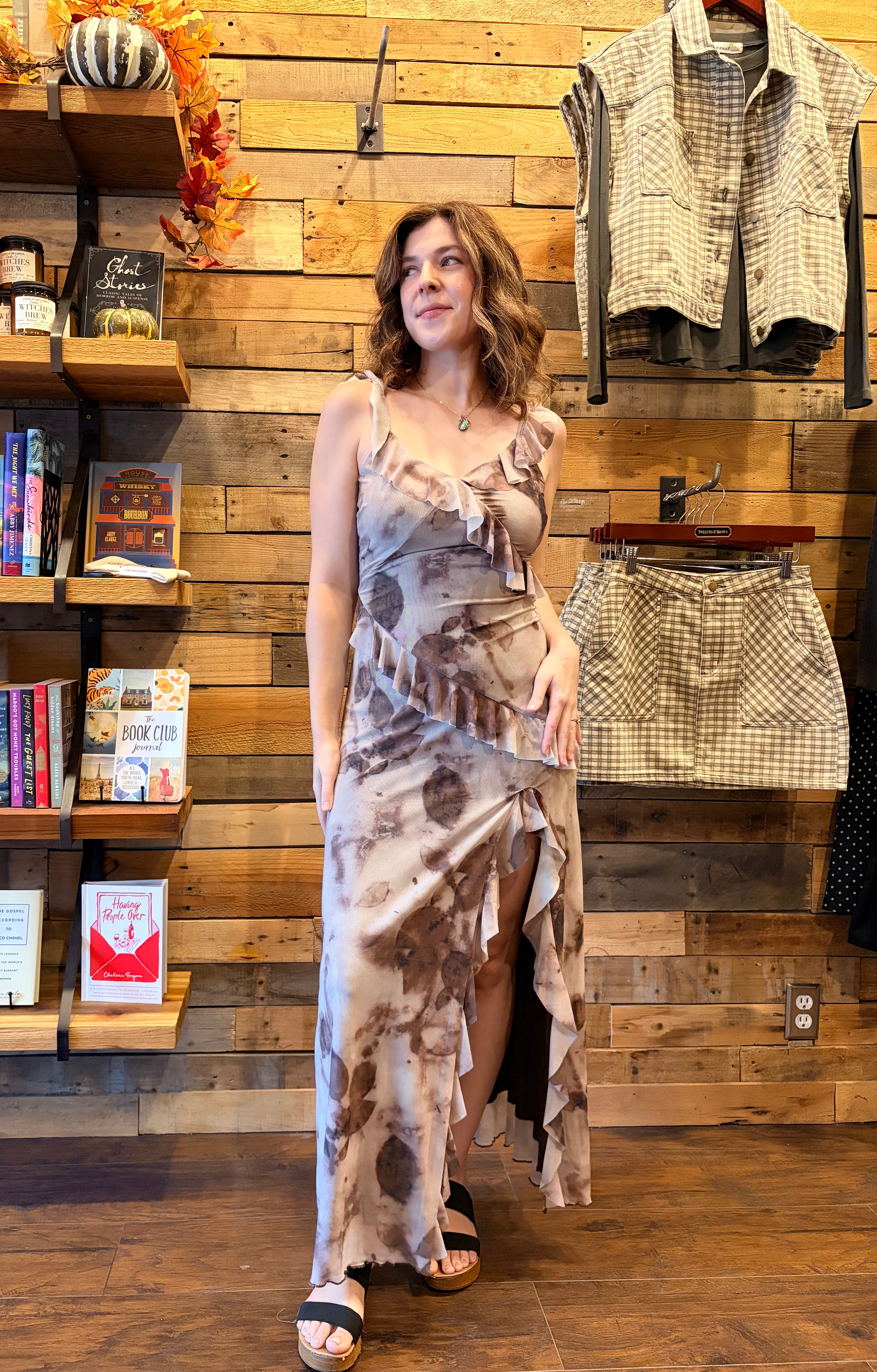 Mesh Ruffle Midi Dress
