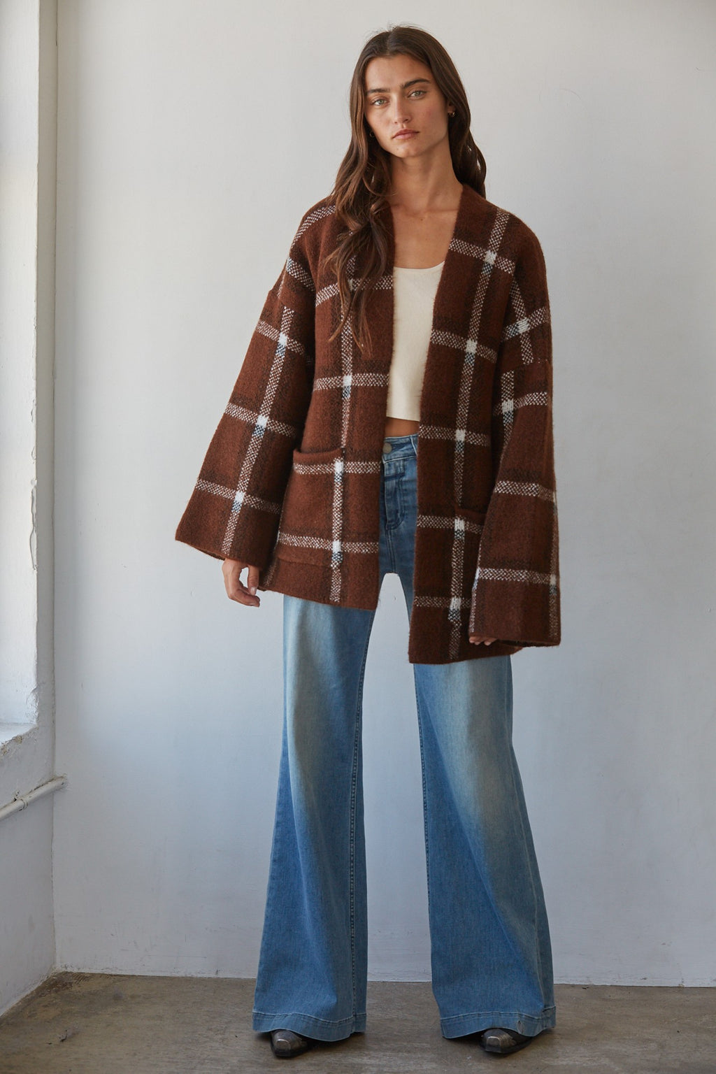 Open Plaid Cardigan