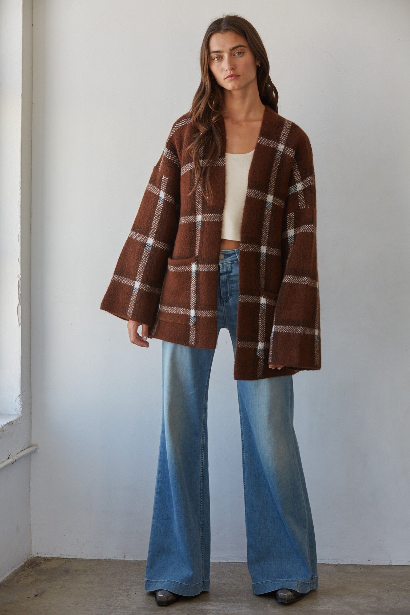 Open Plaid Cardigan