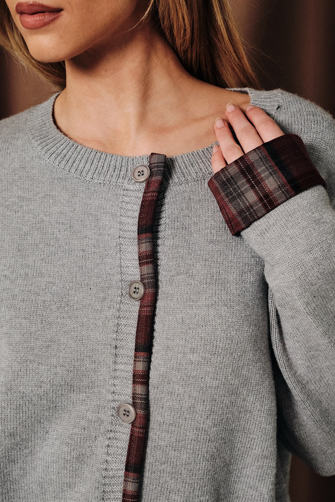 Plaid Trim Cardigan