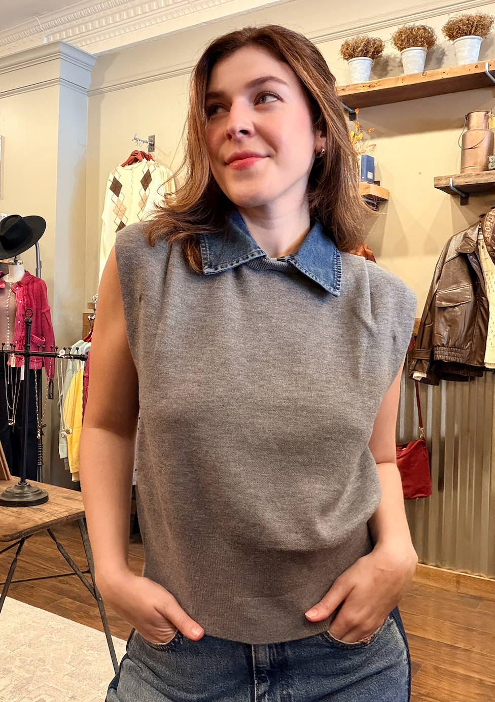 Denim Collar Vest