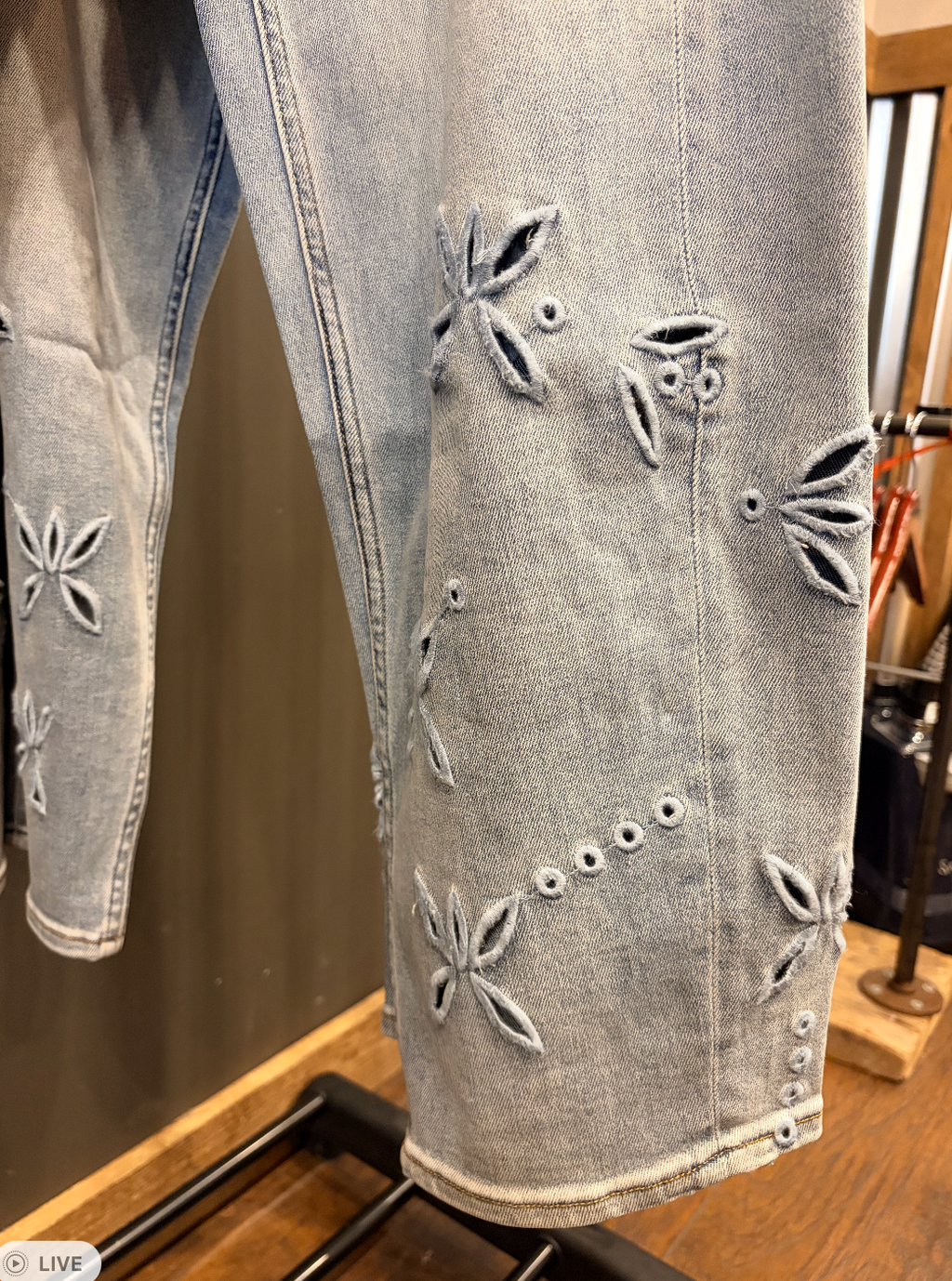 Floral Cut Out Barrel Jean