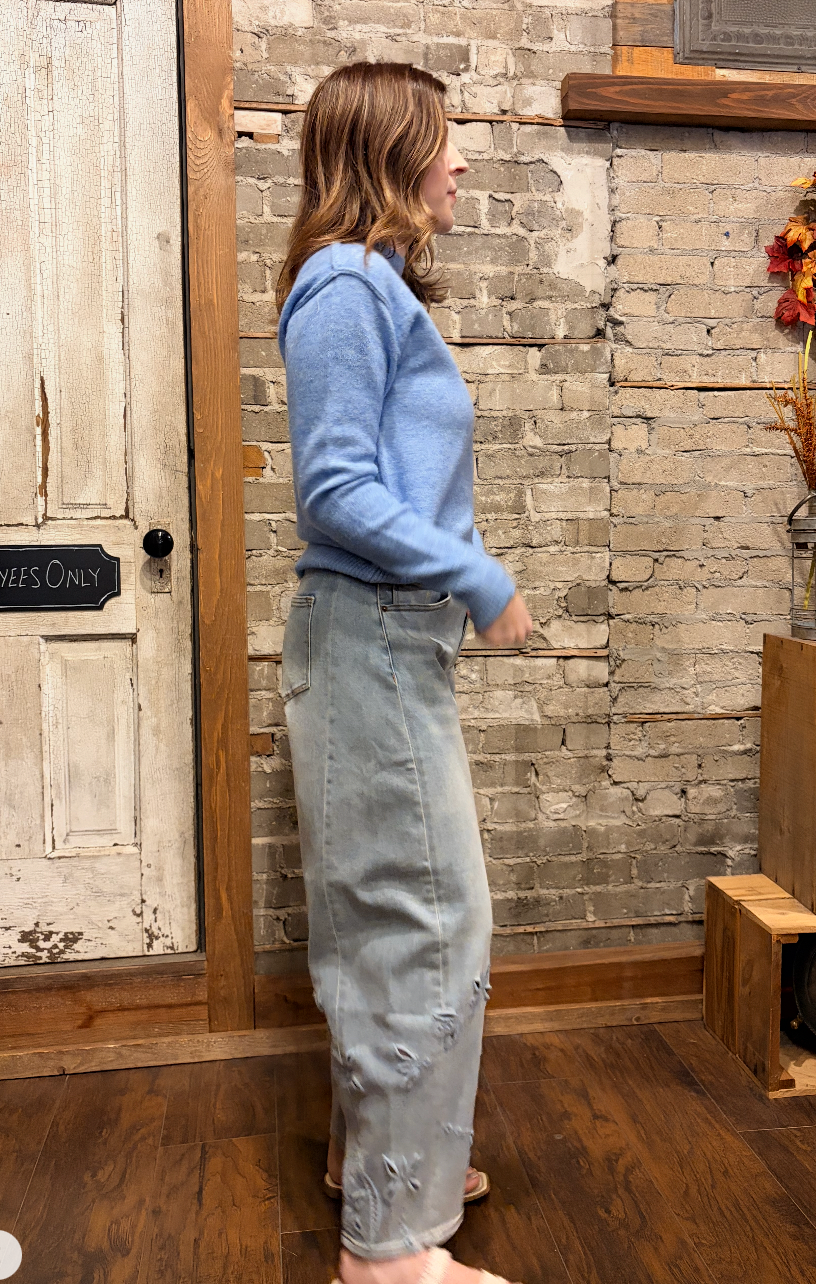 Floral Cut Out Barrel Jean