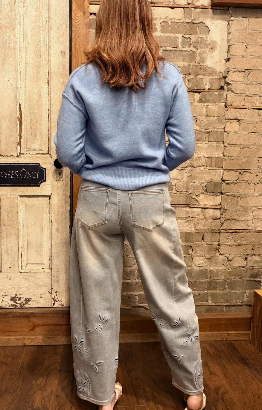 Floral Cut Out Barrel Jean