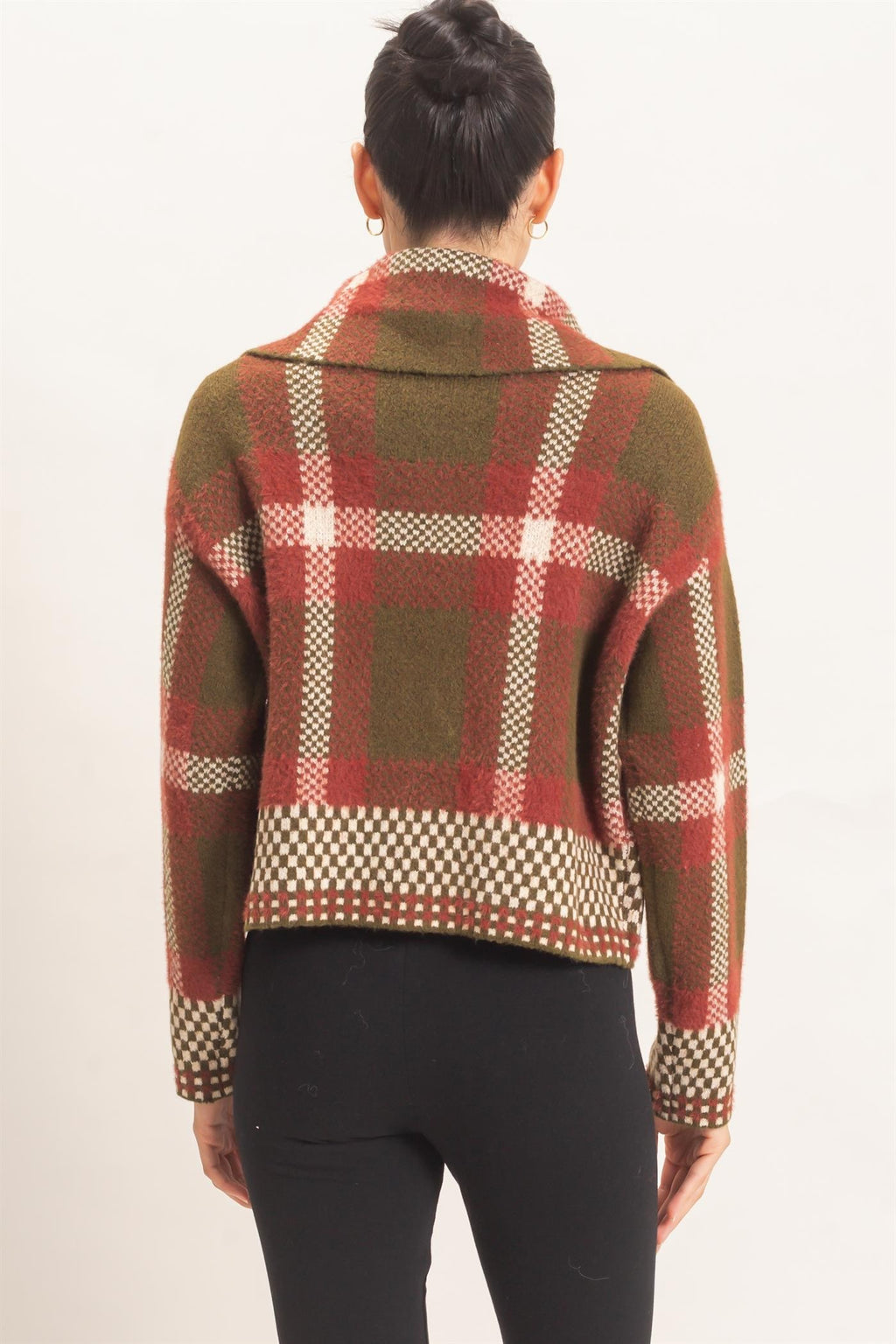 Zip Up Plaid Sweater