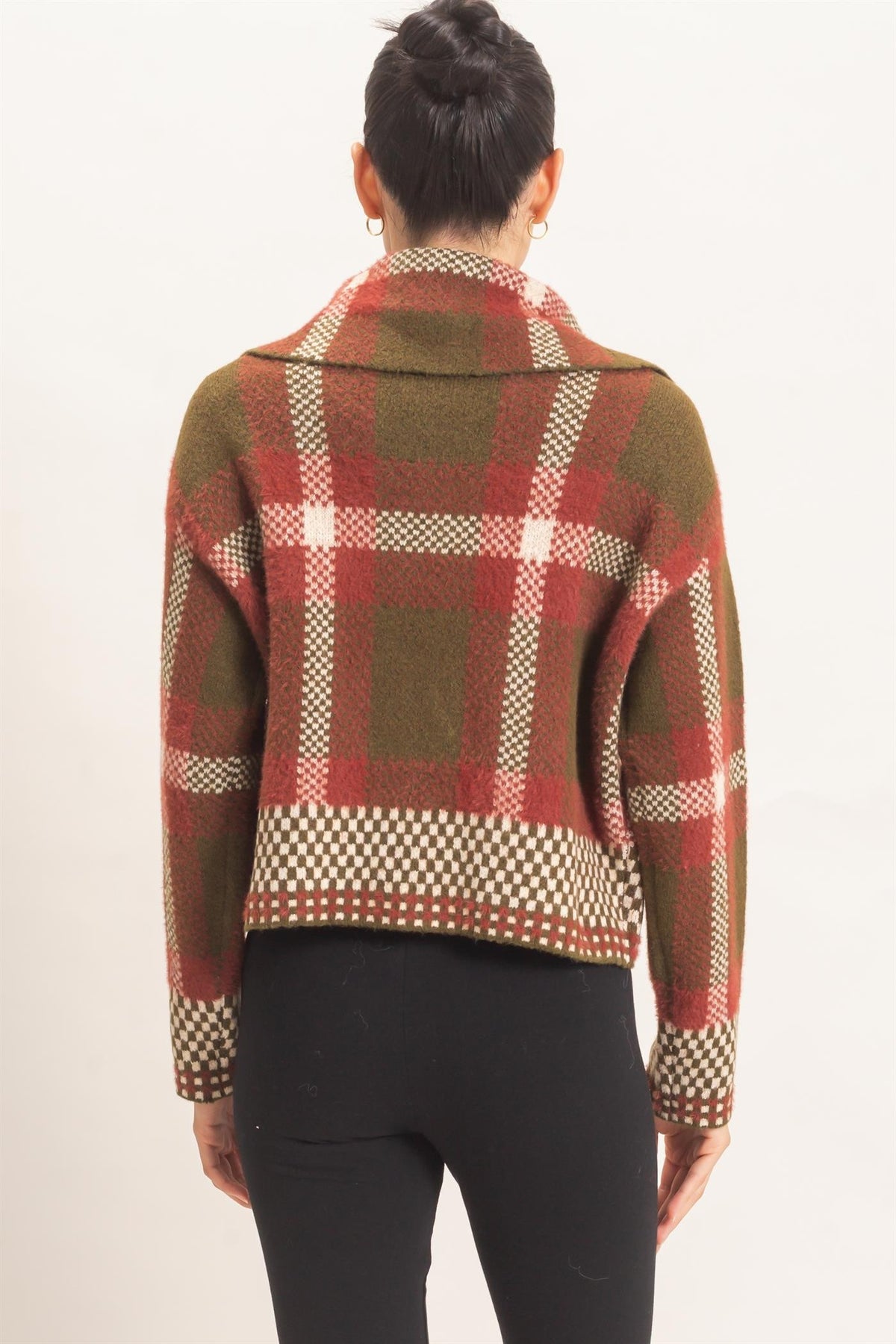 Zip Up Plaid Sweater
